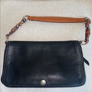 Coach Black Leather Shoulder Bag with Brown Strap